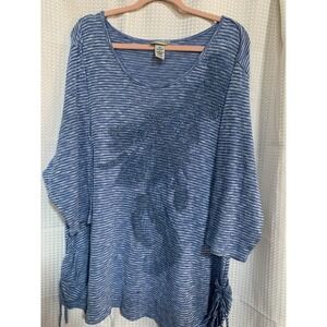 Catherine's Womens 3x Long Sleeve Blue Shirt With Floral Pattern Front Nautical